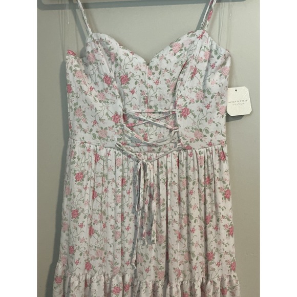 Altar'd State Jodee White/Pink Floral Maxi Tiered Dress Easter Fairy  Sz S - Picture 3 of 16